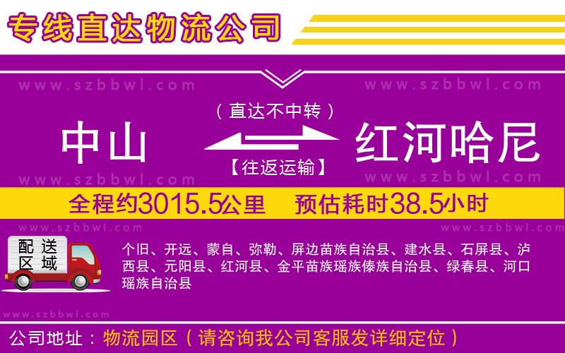 中山到紅河哈尼族彝族自治州物流專線
