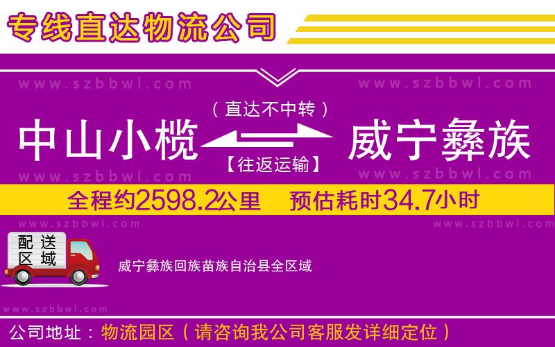 中山小欖到威寧彝族回族苗族自治縣物流專線