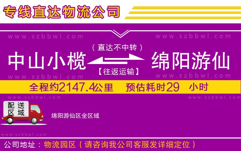 中山小欖到綿陽(yáng)游仙區(qū)物流專線